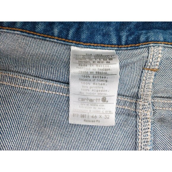 Carhartt Jeans Mens 46 Blue Denim Relaxed Fit Cotton Work Pants B17 Workwear - Picture 8 of 9